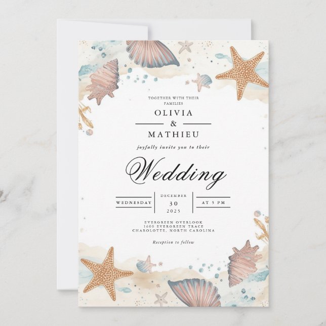 Coastal Seashell Romance Wedding Invitation (Front)