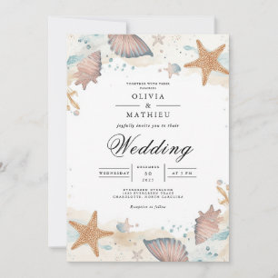 Coastal Seashell Romance Wedding Invitation