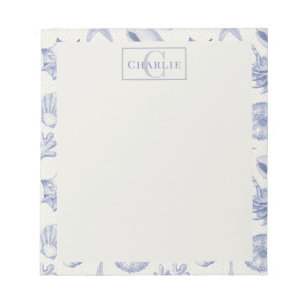 Coastal Seashell Sketch, Custom Monogram Dog Pet  Notepad