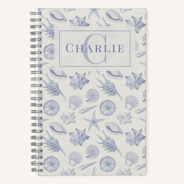 Coastal Seashell Sketch | Custom Monogram Pet Notebook (Front)