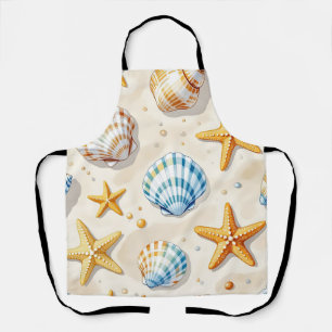 Coastal Seashell Starfish Beach Pattern Apron