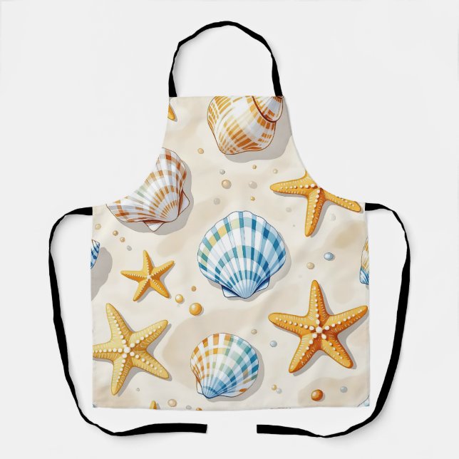 Coastal Seashell Starfish Beach Pattern Apron (Front)