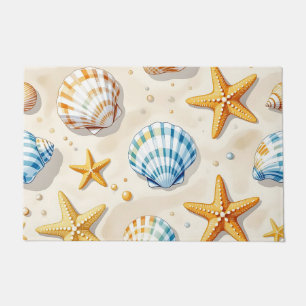 Coastal Seashell Starfish Beach Pattern Doormat
