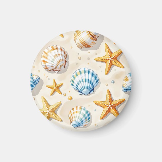 Coastal Seashell Starfish Beach Pattern Magnet (Front)