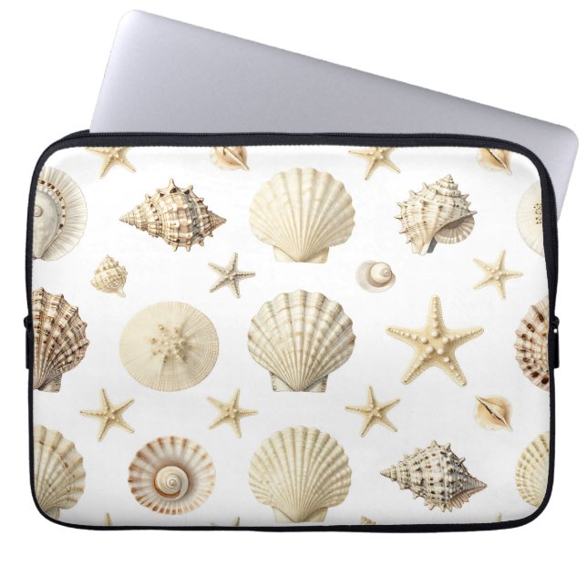 Coastal Seashell Starfish Seamless Pattern Laptop Sleeve (Front)