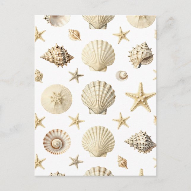 Coastal Seashell Starfish Seamless Pattern Postcard (Front)