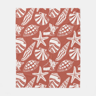 Coastal Seashell & Starfish Toile Terracotta Fleece Blanket