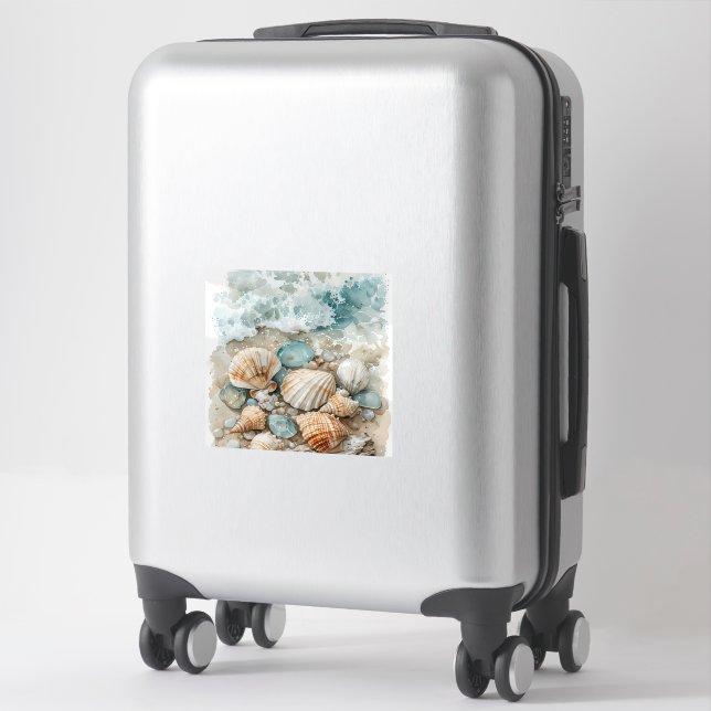 Coastal Seashell Watercolor Driftwood Scene (Suitcase)