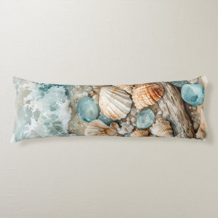 Coastal Seashell Watercolor Driftwood Scene Body Cushion