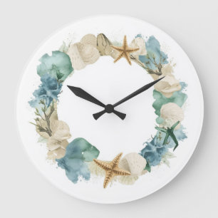 Coastal Seashell Watercolor Wall Clock
