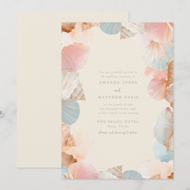 Coastal Seashell Wedding Invitation (Front/Back)