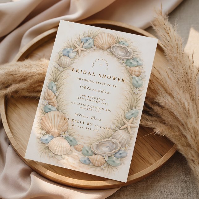 Coastal Seashell Wreath Bridal Shower Invitation (Creator Uploaded)