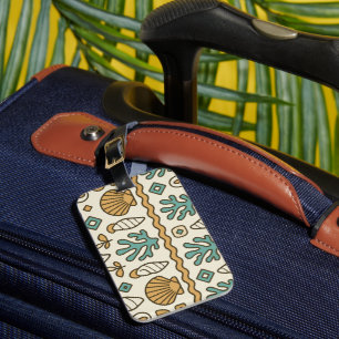 Coastal Seashells and Coral Scandinavian Folk Patt Luggage Tag