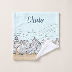 Coastal Seashells and Ocean Waves Line Art Wash Cloth