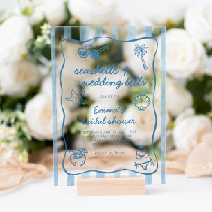 Coastal Seashells and Wedding Bells Bridal Shower Acrylic Invitations