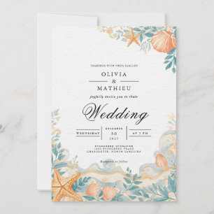 Coastal Seashells Beach Wedding Invitation