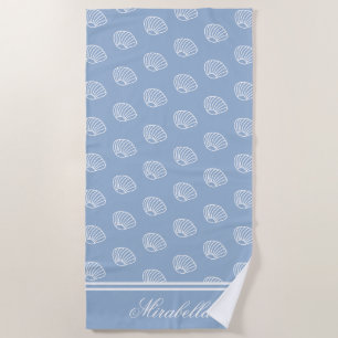 Coastal Seashells Elegant Blue Monogrammed Beach Towel