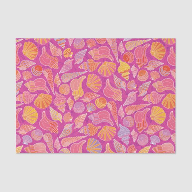 Coastal Seashells on Pink Decoupage Tissue Paper (Front)