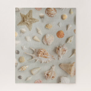 Coastal Seashells Starfish Beach Beige Jigsaw Puzzle