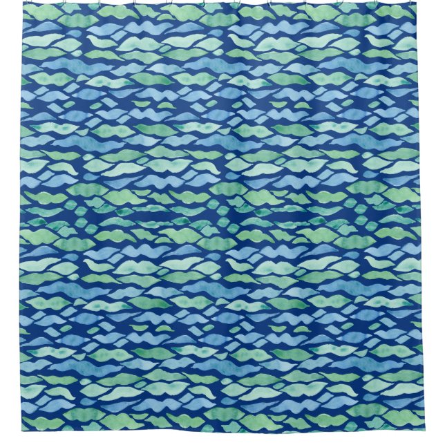 Coastal Seashore Beach Ocean Modern Wave Pattern Shower Curtain (Front)