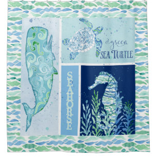 Coastal Seashore Beach Ocean Modern Wave Pattern Shower Curtain