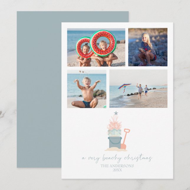 Coastal Seaside Christmas PhotoFlat Card (Front/Back)