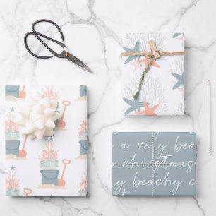 Coastal Seaside Christmas Wrapping Paper Sheet