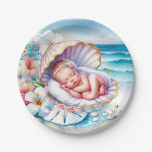 Coastal Seaside Girl's Baby Shower Ocean Themed  Paper Plate