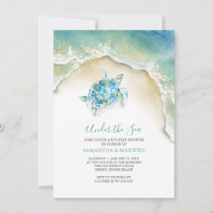 Coastal SeaTurtle Blue Baby Shower Watercolor Invitation