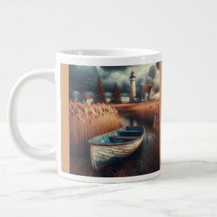 Coastal Serenity: Lighthouse and Rowboat Large Coffee Mug