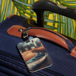Coastal Serenity: Lighthouse and Rowboat Luggage Tag