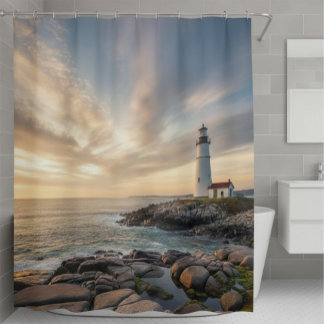 Coastal Serenity Lighthouse Shower Curtain
