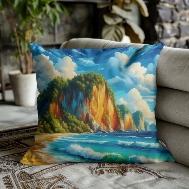 Coastal Serenity Majestic Cliffs & Tranquil Shores Cushion (Creator Uploaded)