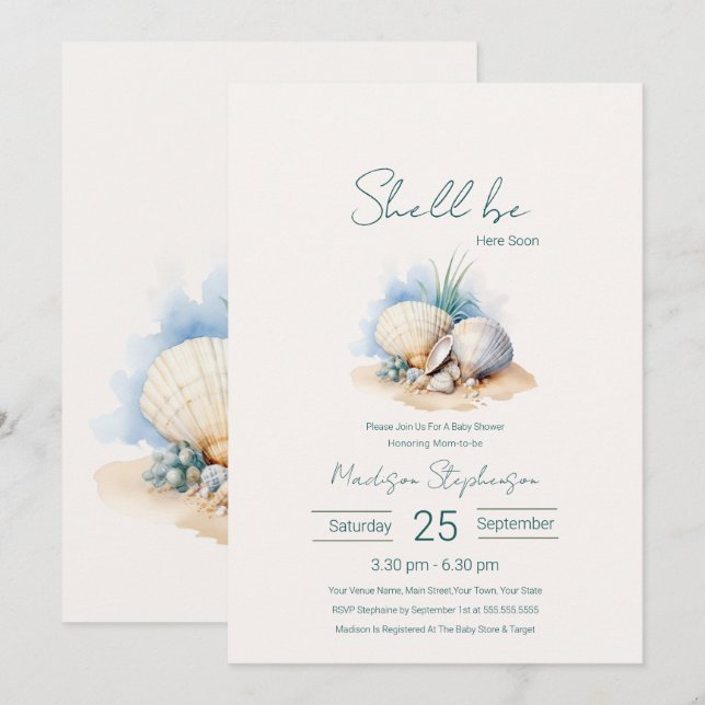 Coastal Shell Be Here Soon Baby Shower Invitation (Front/Back)
