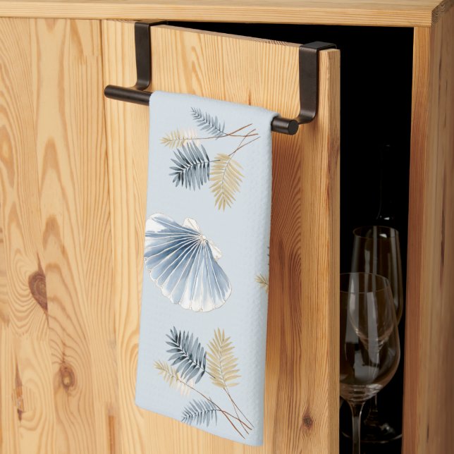 Coastal Shell Botanical | Soft Blue Nautical Tea Towel (Thirds Fold)