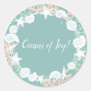 Coastal Shell Christmas Wreath Classic Round Sticker