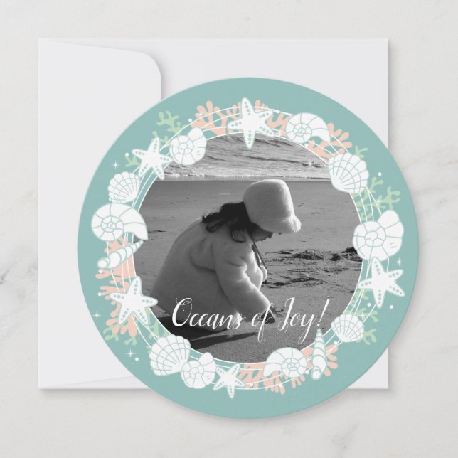 Coastal Shell Christmas Wreath Photo Card (Front)