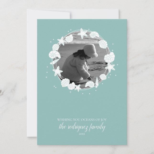 Coastal Shell Christmas Wreath Photo Card (Front)