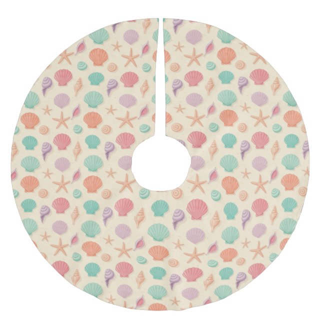 Coastal Shell Pattern Brushed Polyester Tree Skirt (Front)