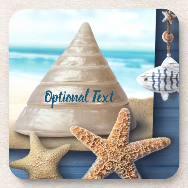 Coastal Shells and Starfish Nautical Custom Coaster (Front)