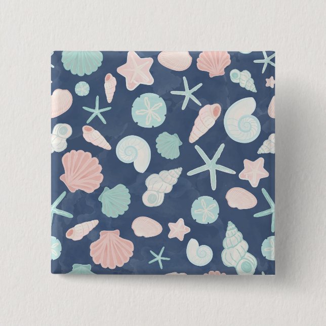 Coastal Shells Beach & Ocean Design 15 Cm Square Badge (Front)