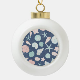 Coastal Shells Beach & Ocean Design Ceramic Ball Christmas Ornament