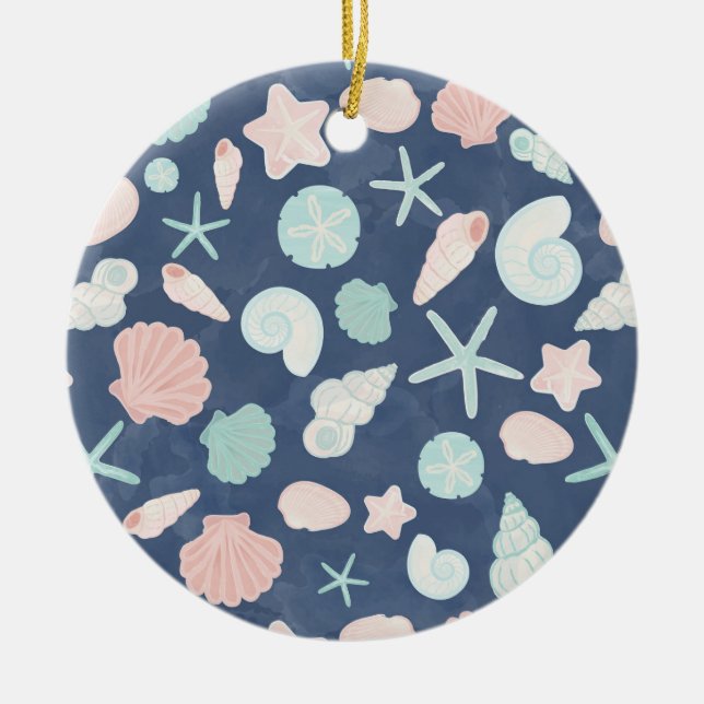 Coastal Shells Beach & Ocean Design Ceramic Ornament (Front)