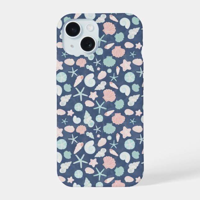 Coastal Shells Beach & Ocean Design iPhone 15 Case (Back)