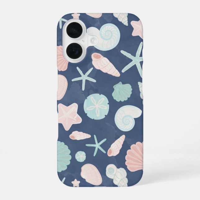Coastal Shells Beach & Ocean Design iPhone 16 Case (Back)