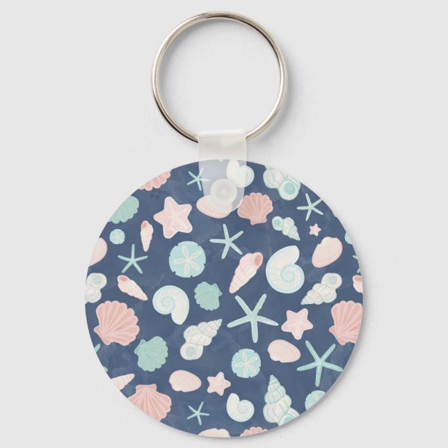 Coastal Shells Beach & Ocean Design Key Ring (Front)
