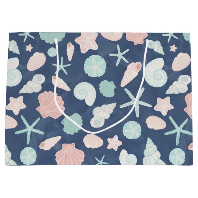 Coastal Shells Beach & Ocean Design Large Gift Bag (Front)