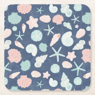 Coastal Shells Beach & Ocean Design Square Paper Coaster