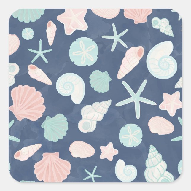 Coastal Shells Beach & Ocean Design Square Sticker (Front)
