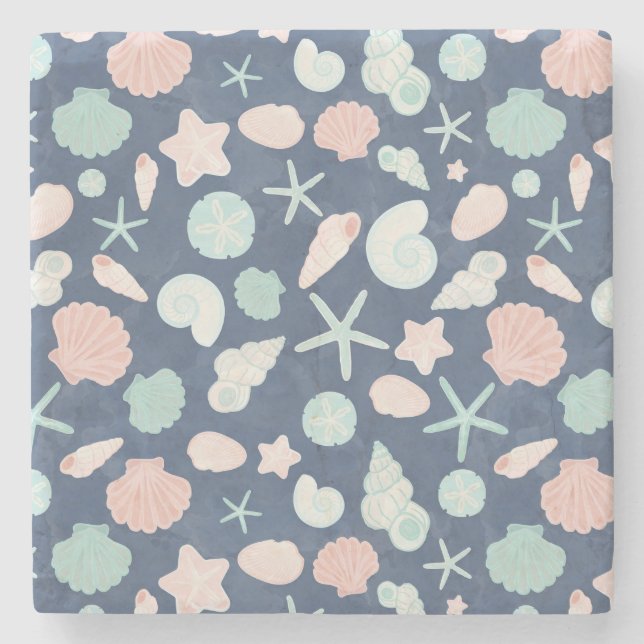 Coastal Shells Beach & Ocean Design Stone Coaster (Front)